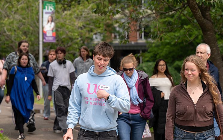 A group of people on a campus tour