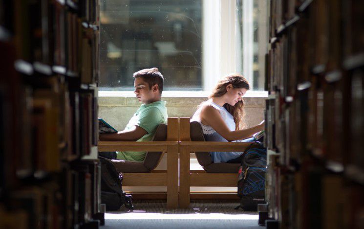 Person reading on laptop