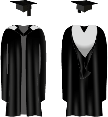 A black University of Sussex graduation gown with light grey on the hood