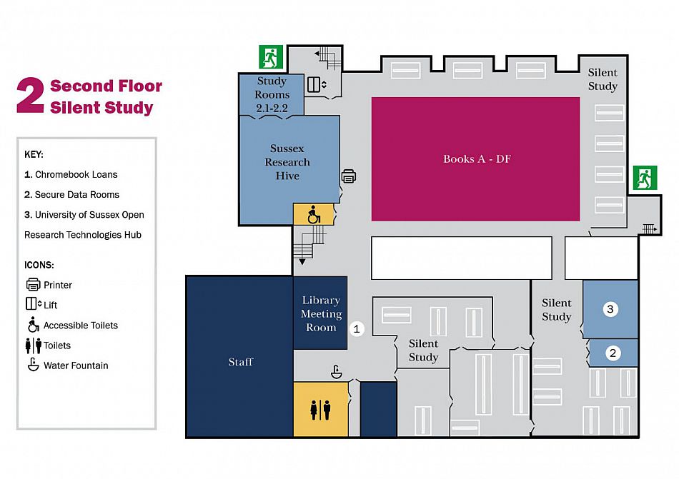 Floor plan of the second floor of the Library