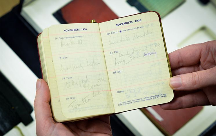 Pages from one of Virginia Woolf's diaries, document the writer’s daily appointments, housed in the University's Special Collections at The Keep.