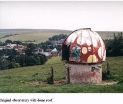 The original Sussex observatory on the outskirts of campus, painted as a mushroom.