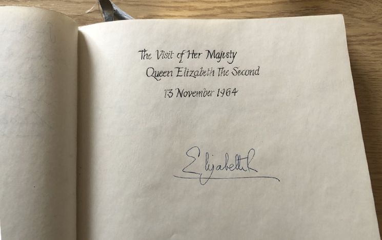 A page from Sussex's visitors' book, signed by the Queen in 1964.