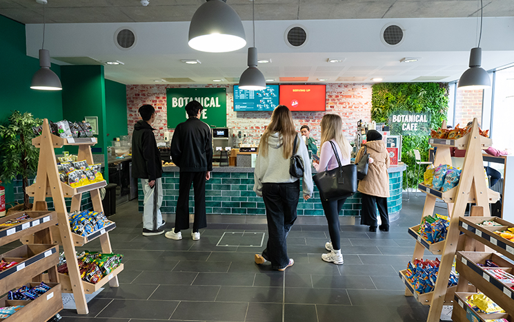 Students queueing in the Botanical Cafe