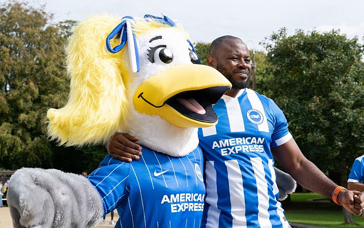Sally Seagull, posing with one of our students.