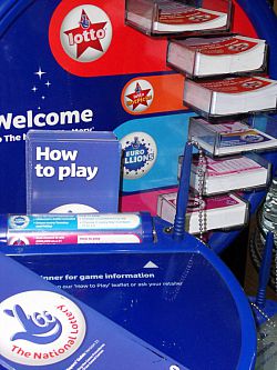 A photo of a national lottery stand
