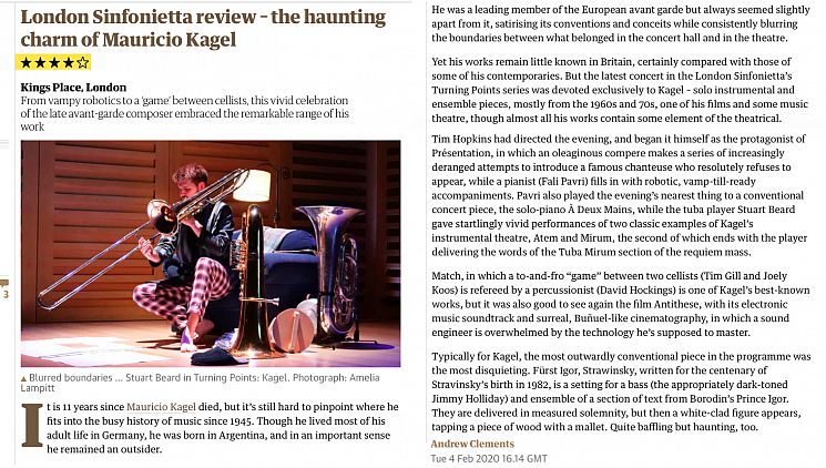 Review of the Kagel project from the Guardian