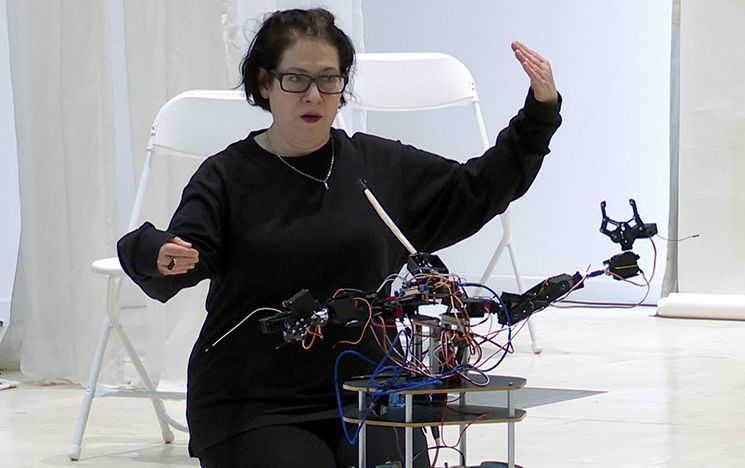 Woman with robot