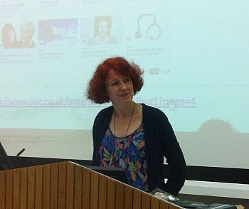 Kate Murphy giving her talk on the history of the BBC's Woman's Hour on 22 May 2014
