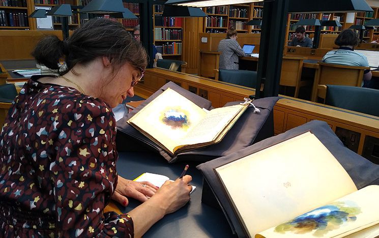 Alexandra Loske in British Library with two Gartside editions. Image credit: Steve Pavey