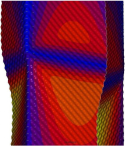 Image shows a computer simulation of a dimpled stud