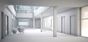 artist's impression of Freeman building ground-floor atrium after refurb