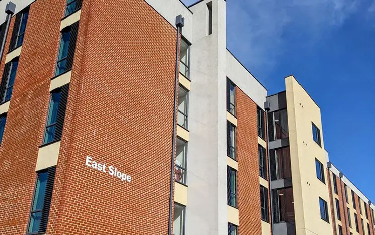 Exterior of red brick building