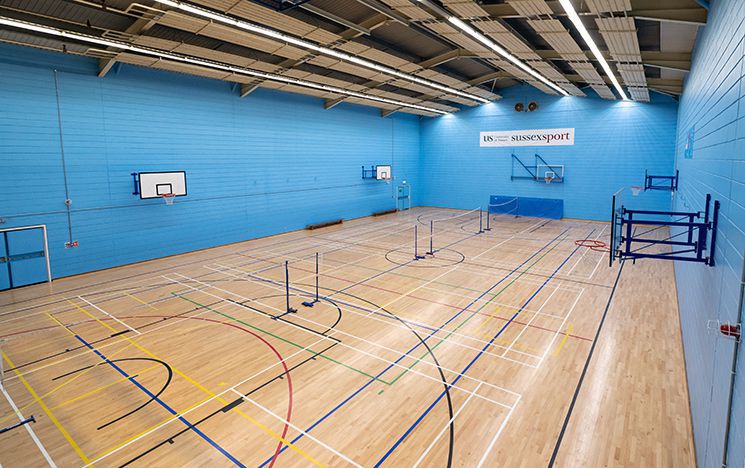 Sports hall with court markings on the floor