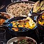 An example of the spread of food served at awards ceremonies, including fish, rice and potatoes