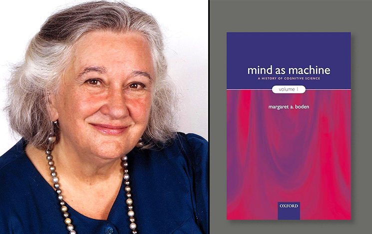 Margaret Boden with an image of her book 'mind as machine'