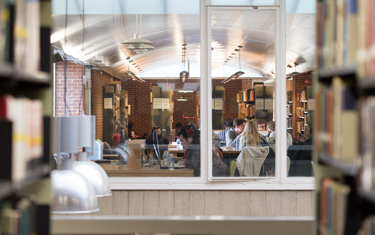 students in library