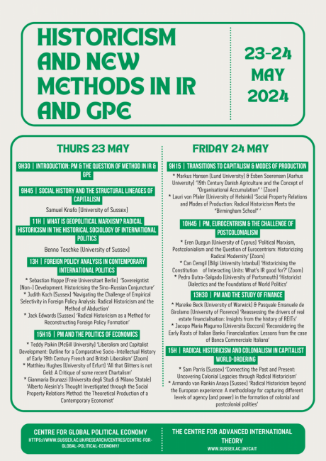 Historicism Workshop Poster showing the workshop line-up