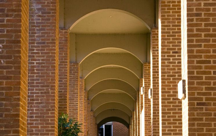 The arches by Arts B building at the University of Sussex