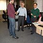 Konstantinos Tolias is awarded his prize certificate by Dr. Bill Keller and Prof. Peter Cheng.
