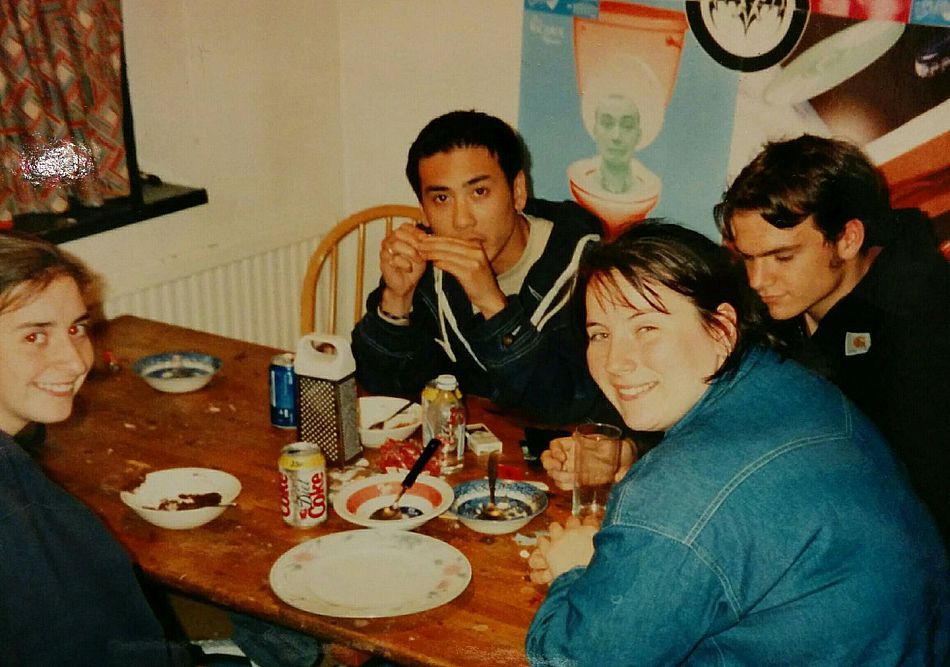 Students at an East Slope flat dining table 1997