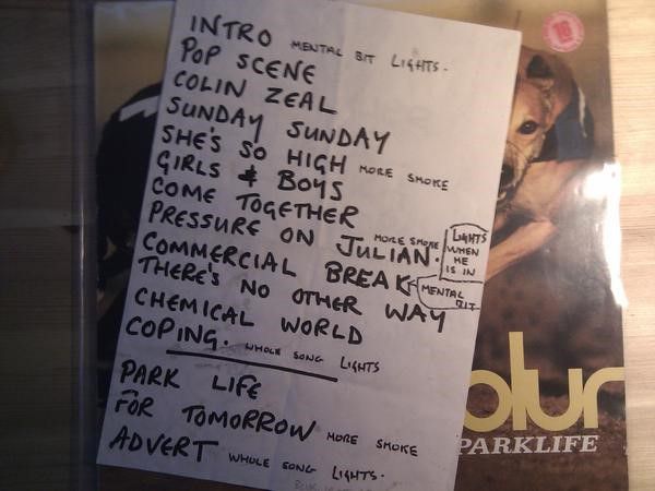 Blur setlist, October 1993