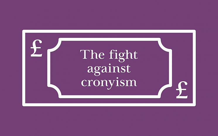 graphical representation of a paper money note to signify public spending, with the title words The fight against cronyism