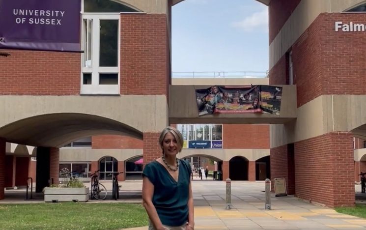 Marina looking at the camera on campus