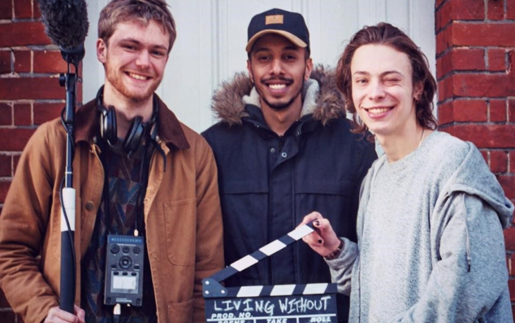 Josh Harris (left) holding a boom mic during production of my BA degree film ‘Living Without' with Salman Dulloo and Luke Sandifer.
