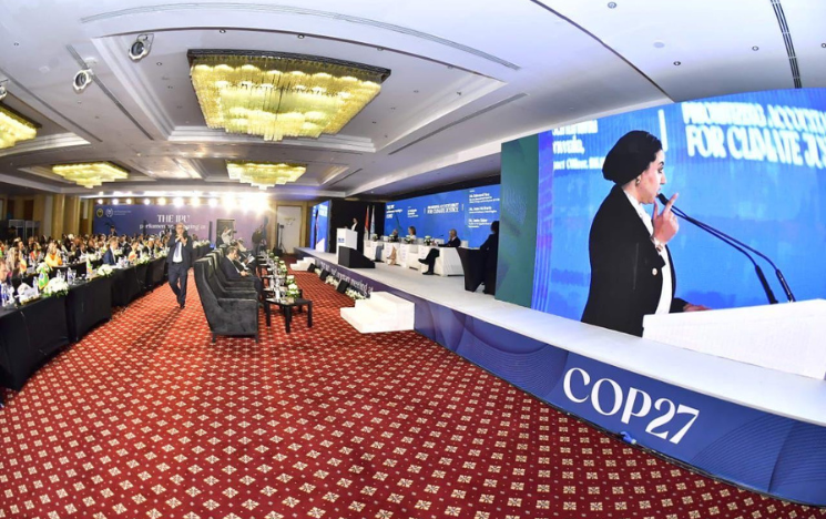 Amira Saber speaking at COP27.