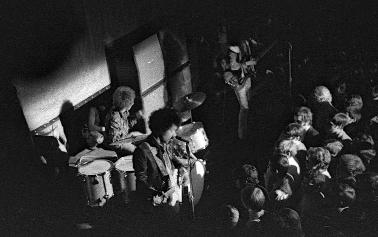 The Jimi Hendrix Experience playing at the University of Sussex, Nov 11 1967. Image provided by Terry Farebrother.