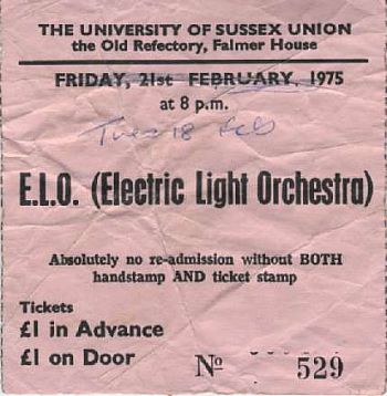 ELO ticket for SUSU, February 1975