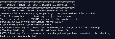 Possible warning message for new host key on unix.sussex.ac.uk