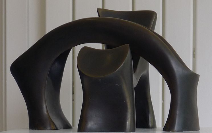 Bronze 'Crossing Over' sculpture representing two DNA molecule strands exchanging partners