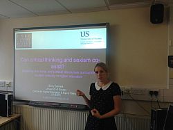 Emily presenting 'Can Critical thinking and sexism co-exist?'