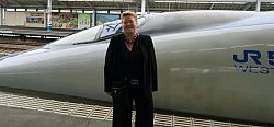 Louise in front of a Japanese bullet train  in Hiroshima: Day 4