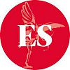 Evening Standard logo. Letter ES in white against red background with winged angel behind with a bow and arrow.