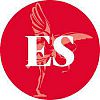 Evening Standard logo. Letter ES in white against red background with winged angel behind with a bow and arrow.