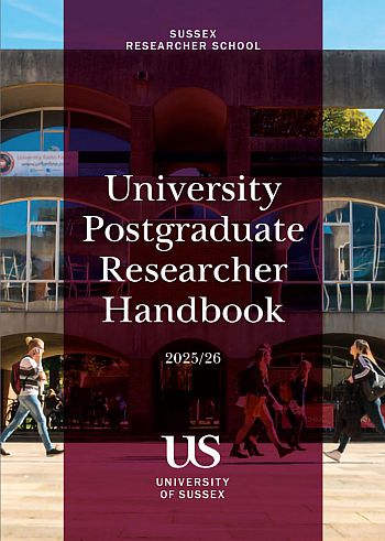 Screen shot of PGR Handbook front cover for 2025-26 academic year