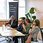 Zoomed in photo of our "Equitable Partnerships" panel featuring SSRP researchers and their project partners from abroad. The Chair Prof Robin Banerjee can be seen facilitating the session, while three of the panelists are seated to the right of Robin and the remaining