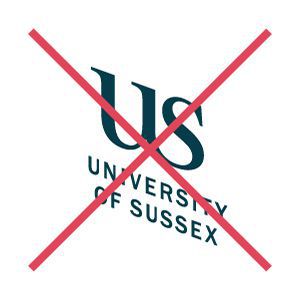 How not to use the University of Sussex logo, showing it skewed