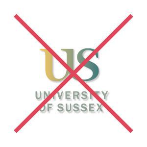 How not to use the University of Sussex logo, showing it with a gradient