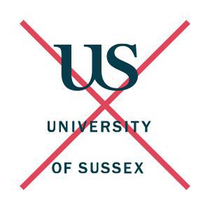How not to use the University of Sussex logo, showing the elements spread out