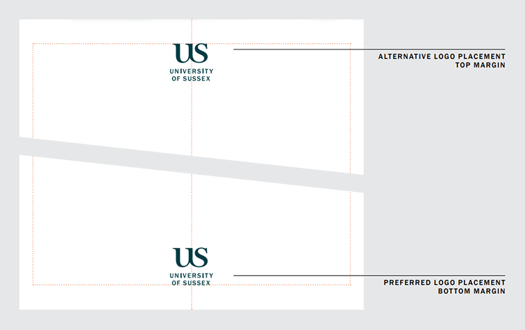Diagram showing the logo can be placed  at the top or bottom of a piece of A4 paper