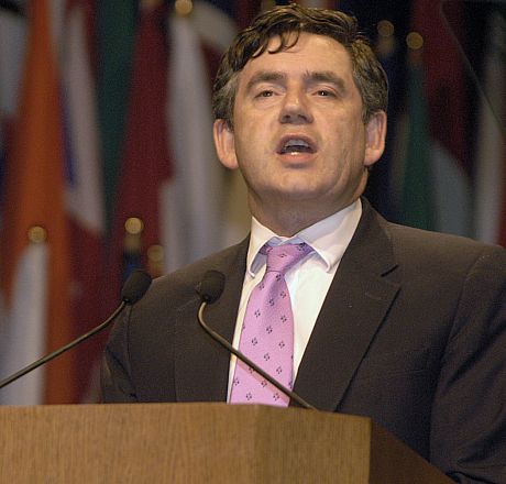A photo of Gordon Brown making a speech