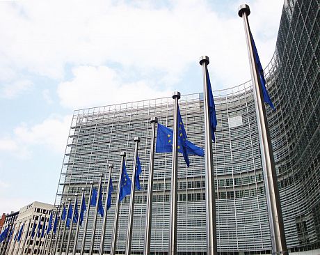 EU flags outside the European Commission