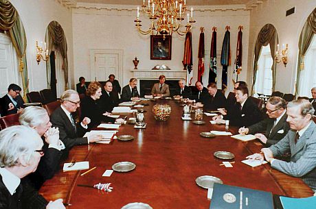 A photo of Thatcher's all-male cabinet
