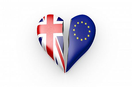 Picture of heart split in two, one side Union flag, the other that of the EU