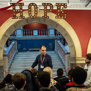 Students taking part in a digital ghost hunt