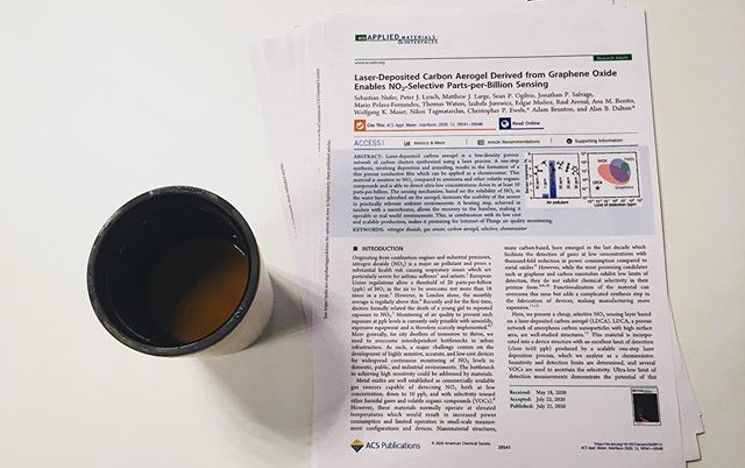 Our recent research papers fanned out on a white desk next to a hot cup of coffee